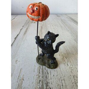 Bethany Lowe cat parade pumpkin balloon Halloween figurine statue decor